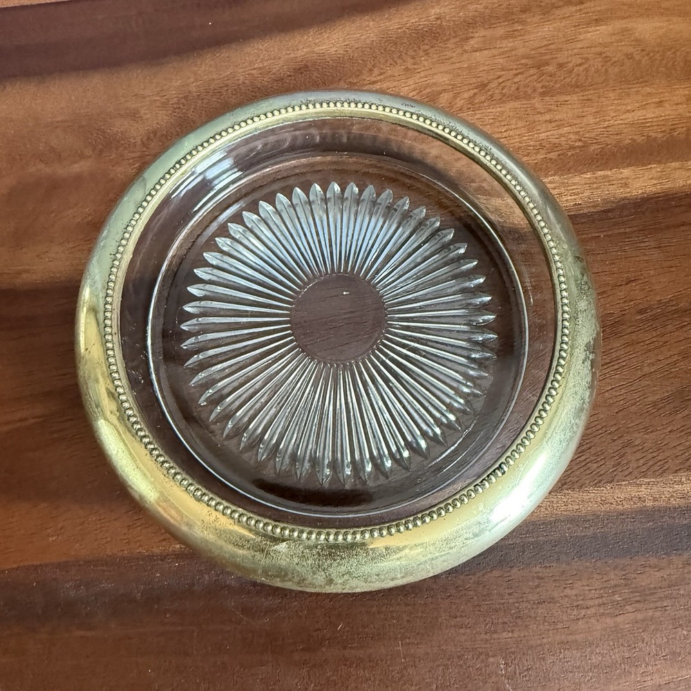 Park Sherman Vintage Glass/Brass Champagne/Wine Bottle Coaster, 5.5"